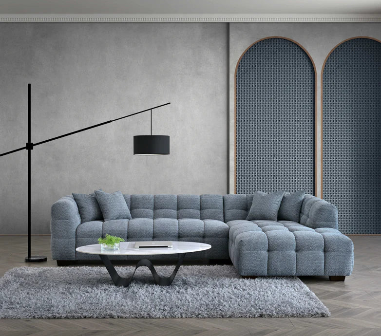 Aluxo Daito Iron Blue Boucle Bubble Corner Sofa | 5 Seater